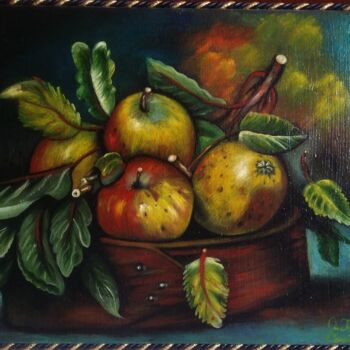 Pittura intitolato "sistemazione di mele" da Antonio Cariola, Opera d'arte originale, Olio