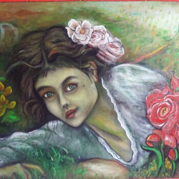 Painting titled "la ragazza delle ro…" by Antonio Cariola, Original Artwork, Oil