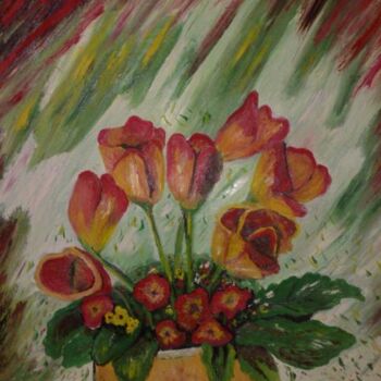 Pittura intitolato "i fiori di casa mia…" da Antonio Cariola, Opera d'arte originale, Olio