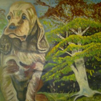 Painting titled "il cane in'atura e…" by Antonio Cariola, Original Artwork, Oil