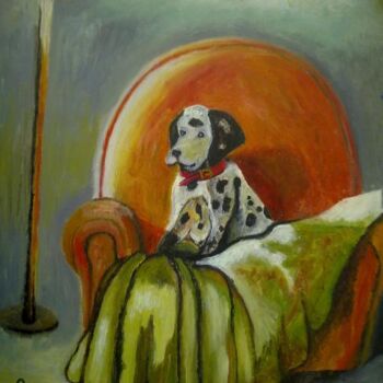 Painting titled "cane in poltrona" by Antonio Cariola, Original Artwork, Oil