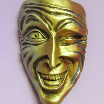 Scultura intitolato "Wall mask, Winking…" da Antonio Mayer, Opera d'arte originale, Gesso