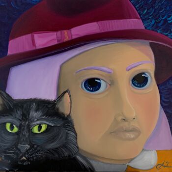 "Donna con gatto e B…" başlıklı Tablo Antonio Mosca tarafından, Orijinal sanat, Petrol