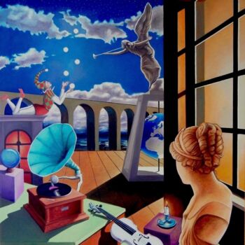 Painting titled "Notte magica stella…" by Antonio Pirozzi, Original Artwork, Oil Mounted on Wood Panel