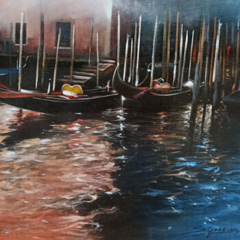 Painting titled "In the evening - Ve…" by Antonio Sgarbossa, Original Artwork, Oil Mounted on Wood Panel