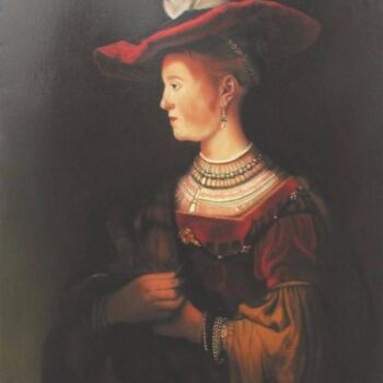 Pittura intitolato "Saskia con cappello…" da Antonio Sirangelo, Opera d'arte originale, Olio
