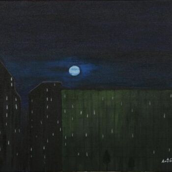 Pintura intitulada "Noite na cidade" por Antonio Tavares, Obras de arte originais