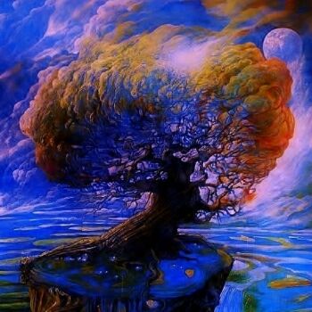 Peinture intitulée "l arbre a plume" par Antonio Tejero, Œuvre d'art originale, Huile
