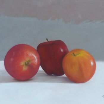 Dessin intitulée "Trio Äpfel" par Antonio Visciano, Œuvre d'art originale, Pastel Monté sur Panneau de bois