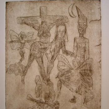 Disegno intitolato "cruxificcion" da Antonio Cabrera, Opera d'arte originale
