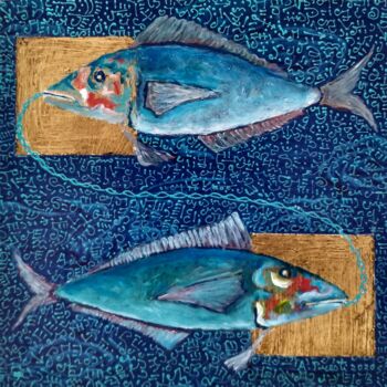 Schilderij getiteld "Segno dei pesci" door Antonio Presti, Origineel Kunstwerk, Acryl Gemonteerd op Andere stijve panelen