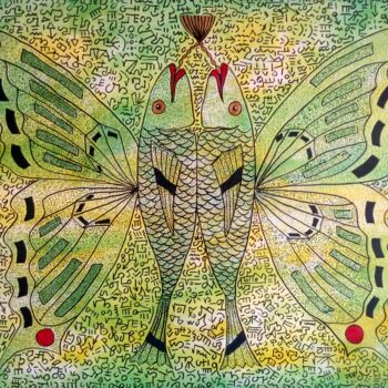 Pittura intitolato "Due pesci farfalla" da Antonio Presti, Opera d'arte originale, Acrilico