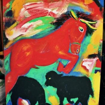 Malerei mit dem Titel "Cavalo Vermelho e C…" von Antonio Santos, Original-Kunstwerk