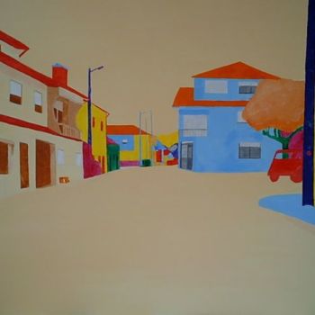 Painting titled "Rua sobre creme" by Gabriel, Original Artwork, Oil