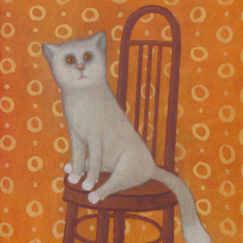 Malerei mit dem Titel "кот на стуле." von Roman Antonov, Original-Kunstwerk, Öl