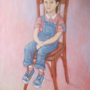 Painting titled "мальчик на стуле." by Roman Antonov, Original Artwork, Oil