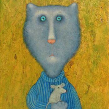 Картина под названием "Кот и его маленький…" - Roman Antonov, Подлинное произведение искусства, Масло