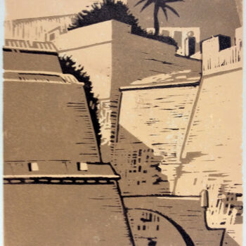Printmaking titled "Ramparts Valletta-M…" by Antony De Baat, Original Artwork, Linocuts