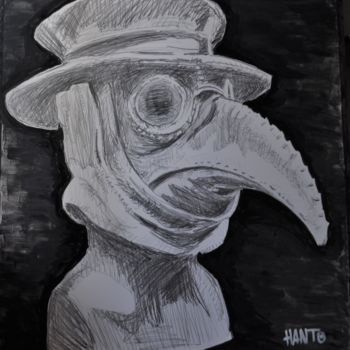 Dessin intitulée "Le masque du docteu…" par Hanto, Œuvre d'art originale, Graphite