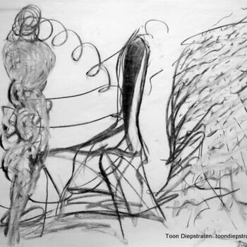 Tekening getiteld "Can i sit ?" door Antoon Diepstraten, Origineel Kunstwerk