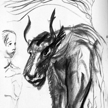 Drawing titled "The Ox" by Antoon Diepstraten, Original Artwork