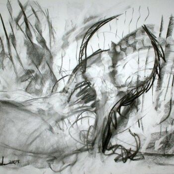 Drawing titled "Resting Zeus" by Antoon Diepstraten, Original Artwork, Charcoal