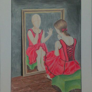 Disegno intitolato "Attraverso lo specc…" da Antonietta Stefania Di Rosa, Opera d'arte originale, Matite colorate