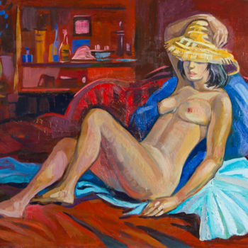 Painting titled "Обнаженная в шляпе" by Ekaterina Antropova, Original Artwork, Oil