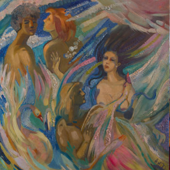 Painting titled "В облаках" by Ekaterina Antropova, Original Artwork, Oil