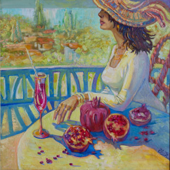 Malerei mit dem Titel "Гранатовый полдень" von Ekaterina Antropova, Original-Kunstwerk, Öl