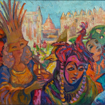 Painting titled "Карнавал. Венеция" by Ekaterina Antropova, Original Artwork, Oil