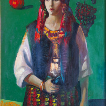 Картина под названием "Портрет на зеленом" - Ekaterina Antropova, Подлинное произведение искусства, Масло