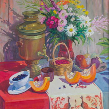 Painting titled "Натюрморт с тыквой…" by Ekaterina Antropova, Original Artwork, Oil
