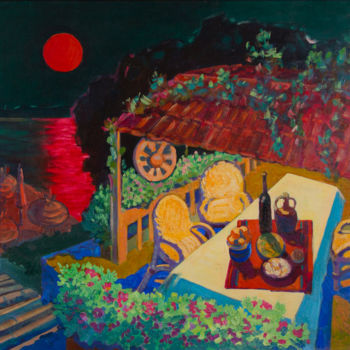 Pittura intitolato "Багряная роза луны…" da Ekaterina Antropova, Opera d'arte originale, Olio
