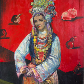Painting titled "Портрет на красном" by Ekaterina Antropova, Original Artwork, Oil