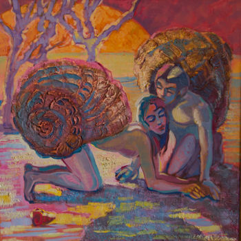 Malarstwo zatytułowany „Когда заходит солнце” autorstwa Ekaterina Antropova, Oryginalna praca, Olej