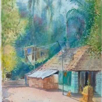 Painting titled "Village Verandah" by Anubhuti Das, Original Artwork, Watercolor