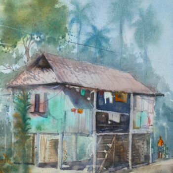 Pintura titulada "Village Hut" por Anubhuti Das, Obra de arte original, Acuarela