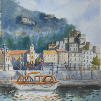 Painting titled "Port in Italy" by Anubhuti Das, Original Artwork, Watercolor