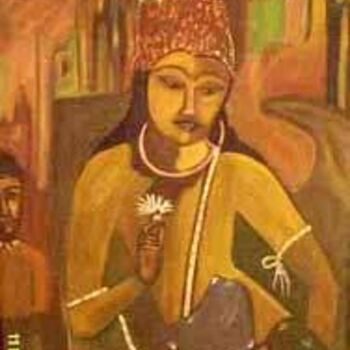Painting titled "ajanta buddha" by Saumya Anuj, Original Artwork, Oil