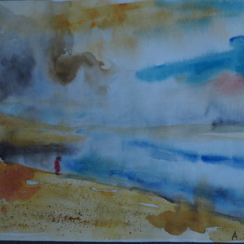 Painting titled "beach III" by Anna Sadzik, Original Artwork, Watercolor