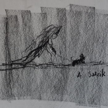 Рисунок под названием "bride with dog" - Anna Sadzik, Подлинное произведение искусства, Древесный уголь