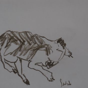 Drawing titled "sleeping dog 2" by Anna Sadzik, Original Artwork, Charcoal