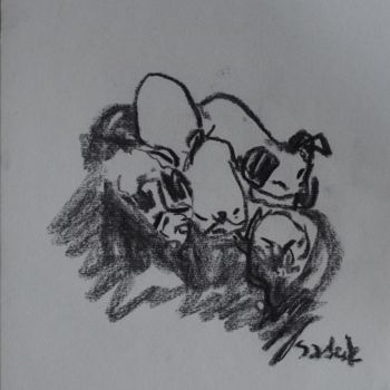Drawing titled "puppies" by Anna Sadzik, Original Artwork, Charcoal