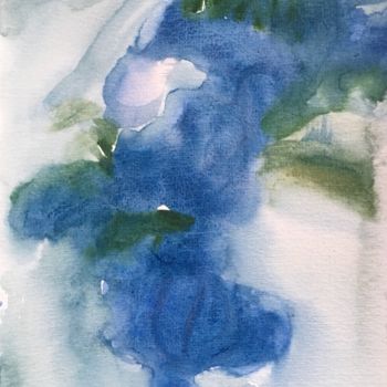 Malerei mit dem Titel "blue flowers" von Anna Sadzik, Original-Kunstwerk, Aquarell