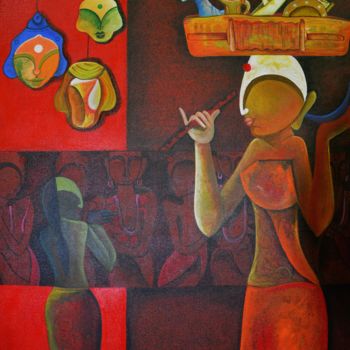 Painting titled "toy-seller.jpg" by Anupam Pal, Original Artwork, Acrylic
