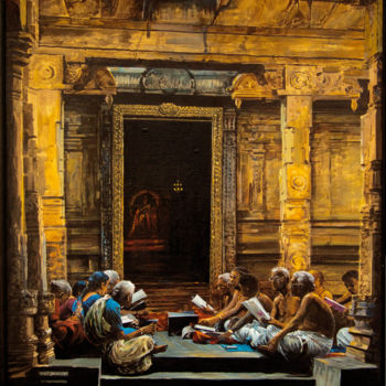 Painting titled "Night of Prayer and…" by Anura Srinath, Original Artwork, Acrylic Mounted on Wood Stretcher frame