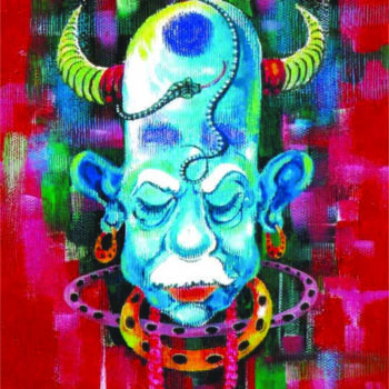 Painting titled "The Infernal Master" by Anura Srinath, Original Artwork, Acrylic Mounted on Wood Stretcher frame