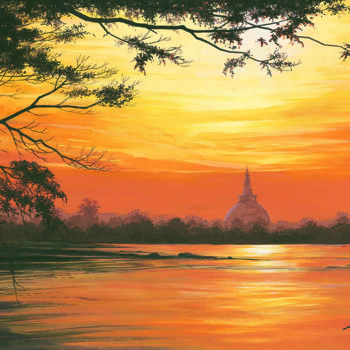 Painting titled "Setting Sun of Tran…" by Anura Srinath, Original Artwork, Acrylic Mounted on Wood Stretcher frame