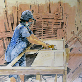 Pintura intitulada "Daily Toils for Tim…" por Anura Srinath, Obras de arte originais, Acrílico Montado em Armação em madeira